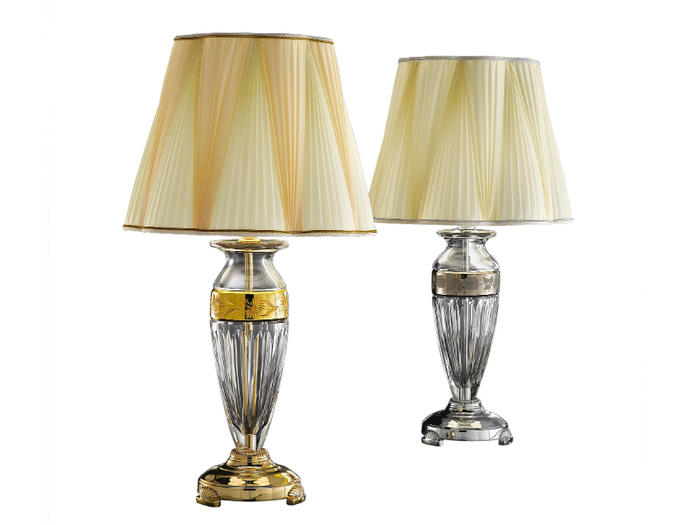 LEYLA 7009/L - Gold plated table lamp with crystal and pleated silk shade _ Possoni Illuminazione